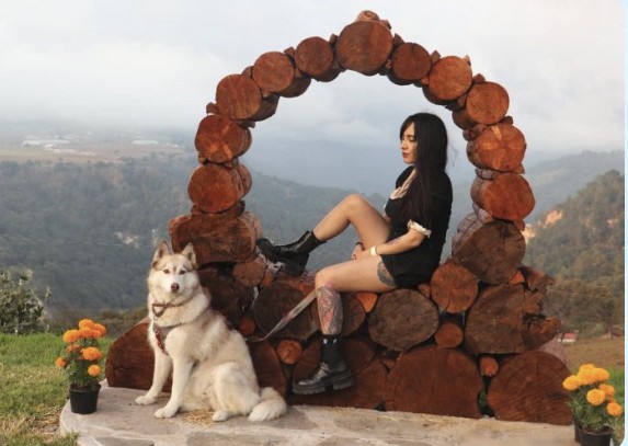 Husky en arco de piedra, Las Nubes